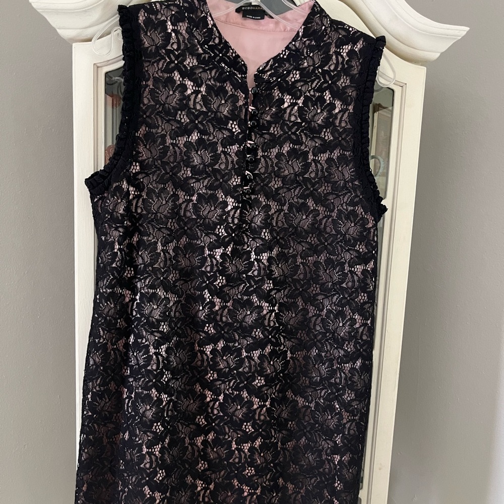 BCBGMaxAzria Black and Silver Sheath Midi Dress